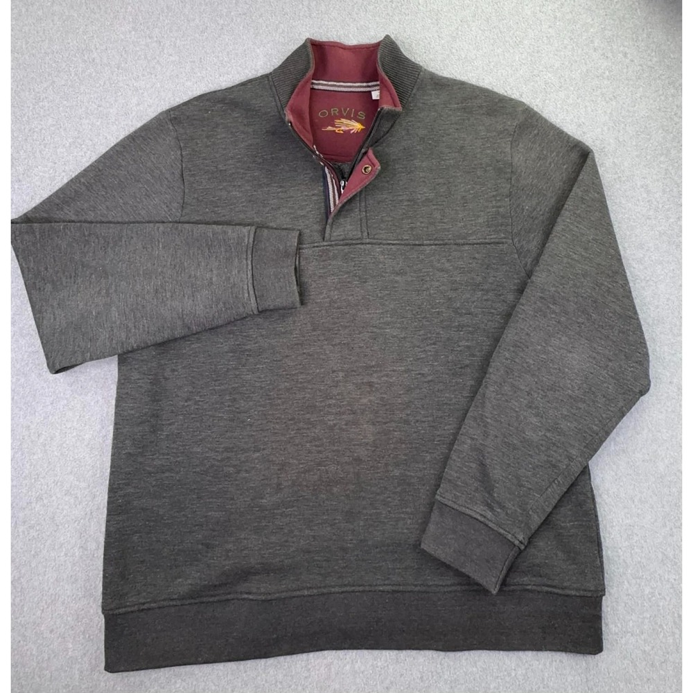 Orvis Sweater 1/4 Zip Pullover Mens XL Gray Long Sleeve Fleece Outdoor‎ Hike - Picture 2 of 7